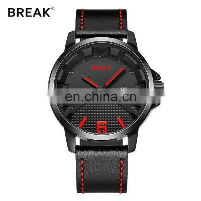 BREAK 3301 Men's Fashion&Casual Watch Quartz Movement Auto Date Leather Band Wristwatch