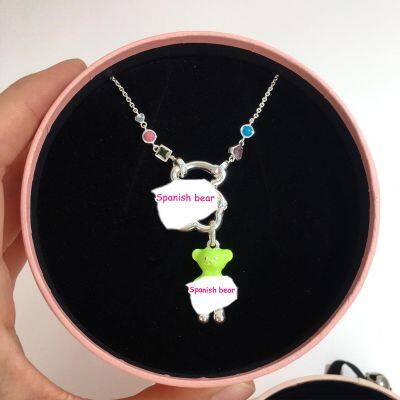 Spanish Bear Silver Earrings 215433630 Teddy Bear Pendant With Enamel 118074530 Women Fashion Necklace Free Wholesale Shipping photo-4