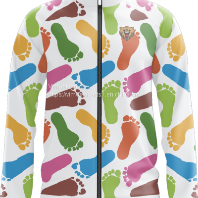 Custom Sublimation Jacket of Footprint Pattern with Black Zipper