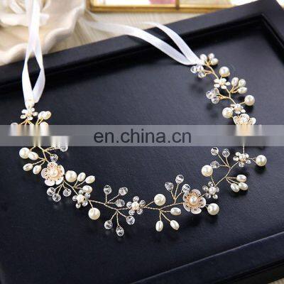 Elegant Bridal Wedding Hair Accessories Crystal Pearl Flower Girl Headband Ribbon Headpiece Hair Jewelry Accessories photo-3