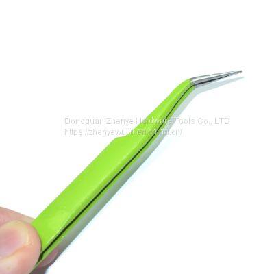 Children's Stainless Steel Small Tweezers Special Clip for Ledger Sticker Pointed Pinch Elbow Straight Niezi Pointed Hand Diy Material Grass GreenStraight Head photo-5