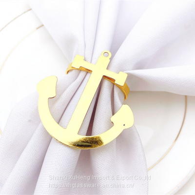 Eco-friendly Metal Gold Ship Anchor Napkin Rings Serviette Holder for Wedding Party Restaurant Home Table Decoration photo-2