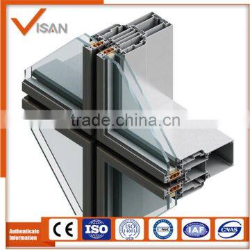 6063T5/6061T6 Aluminum glass curtain wall frame extrusion with anodized silver/sand coating