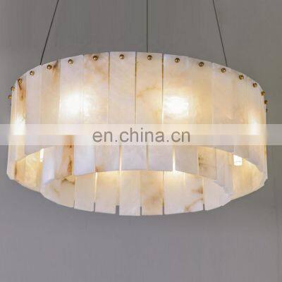 Modern Round Alabaster Chandeliers Hanging Lamp Luxury Living Room Pendant Light