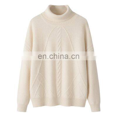 Wholesale 100% Cashmere Turtleneck Chunky Knit Sweater Inner Mongolia Style Casual Solid Pattern with Front Logo for Winter