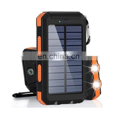 Portable Real 10000mAh Solar Charger Power Bank for Cell Phones External Battery Pack with Dual Flashlight Compass for Camping