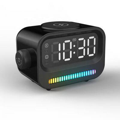 2024 Multifunction 3 in 1 Alarm Clock 15W Fast Charging With Led Light Mobile Phone Wireless Charger