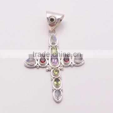 MULTI-STONE CROSS PENDANT 925 Sterling Silver Pendant, SILVER JEWELRY EXPORTER,SILVER JEWELRY WHOLESALE,SILVER EXPORTER