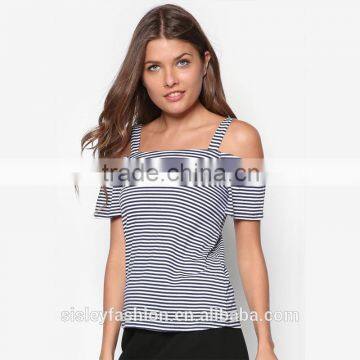 Women sexy fashion t shirt 2016 high quality ladies stripe t shirt with short sleeveTS133