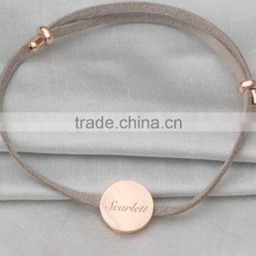 2016 Wholesale Genuine Leather Adjustable Personalised Disk Bracelet