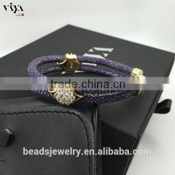 2016 New Arrival Luxury Silver Plated Exotic Genuine Stingray Man Skull Bracelet For Man photo-3