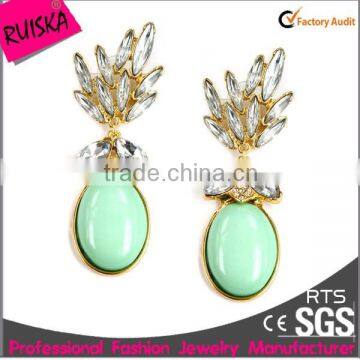 High Quality Fashion Dangle Wedding Earrings With Bright Green Oval Stone