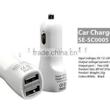 Smart Car Charger Cigarette Car Charger With 5V 2A 2 USB Port