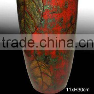 a red Vietnam lacquer flower vase