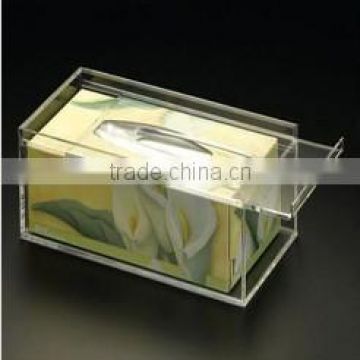 clear Acrylic napkin holder with sliding lid,acrylic tissue display stand