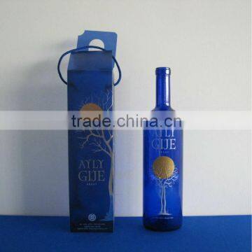 silk-screen processed cobalt blue vodka bottle