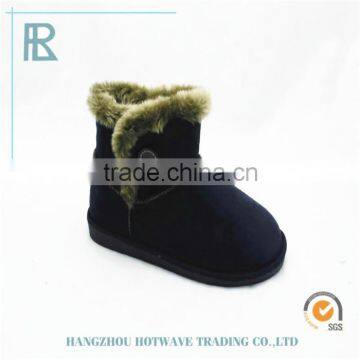 Warm cashmere&suede fabric button black woman indoor boot