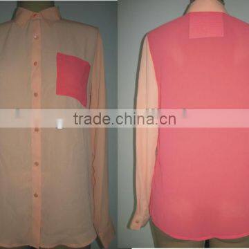 Ladies fashion design chiffon color combination shirt