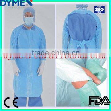 Blue Color Non Woven Disposable Isolation Gown With Tie and Knitted Cuff