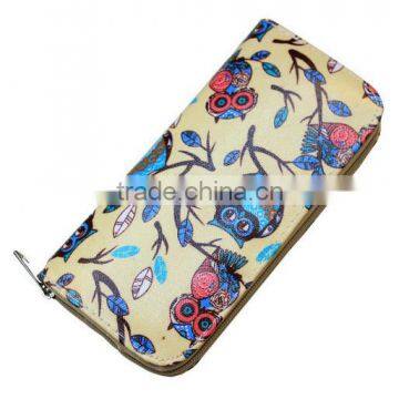 2016 Hot sale Owl Printed PU Leather Wallet ladies purse taobao