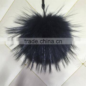 Luxury 15cm black raccoon fur ball pom poms keychain keyring