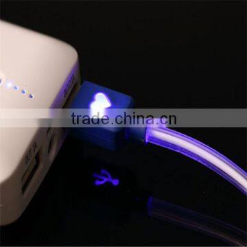 Hot sale micro usb and usb2.0 connector blue led flashing light driver download usb data cable