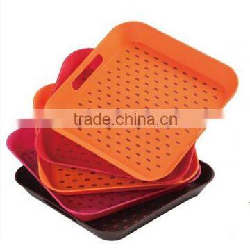 Plastic square double non slip serving tray with handle