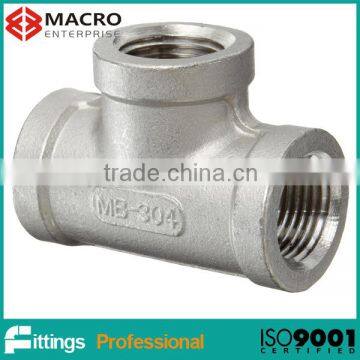 Stainless Steel 304/CF8 Equal Tee with NPT Thread for Gas Pipeline