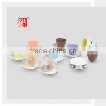 Geometric Shapes Color Clay Ceramic Tea Cup and Sacuer Set