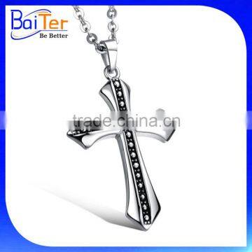 Fashion Custom Retro Black Plated Stainless Steel CZ Mens Cross Pendant