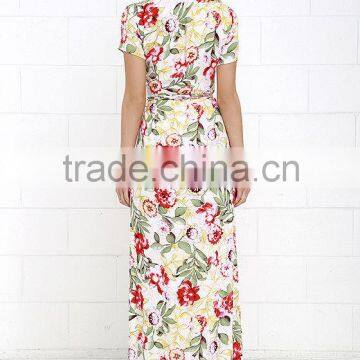 Ivory Floral Print Wrap Long Dress Latest Western Dress Designs Photos