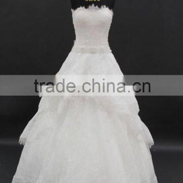 Classical ball gown beading belt lace wedding gown with long tail