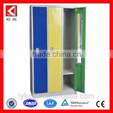 three doors beige lockable steel clothes closet for hostel room storage locker clothing steel locker/metal wardrobe