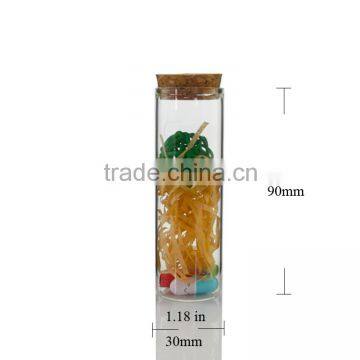 30*90mm Small Tall Glass Bottles Vials Charms with Cork Stopper