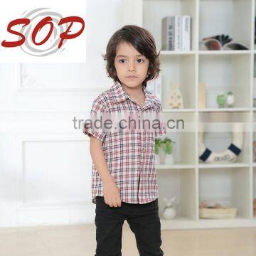 Red fashion yarn dyed flannel shirt for kids summer boys clothing 100% cotton shirt