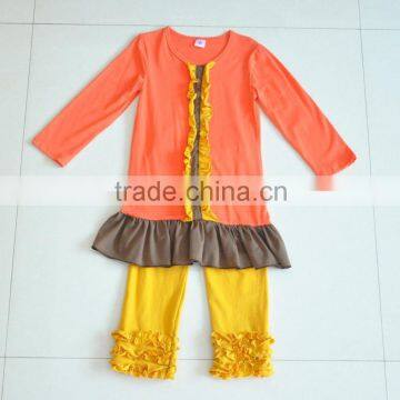 Wholesale Childrens Boutique Clothing Turkey Embroidery Ruffle Baby Girls Thanksgiving Outfits photo-4