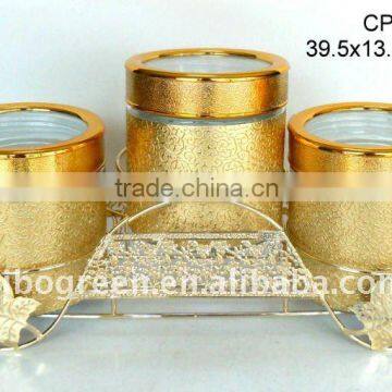 3pcs glass jar with leather coating with golden rack(CP086)