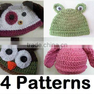 Four Crochet Baby Hats - Puppy Dog, Frog, Baby Owl and Baby Bunny