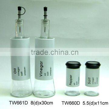 Glass Oil Vinegar Salt and Pepper Jar Set With Metal Casing(TW661D,TW660D)