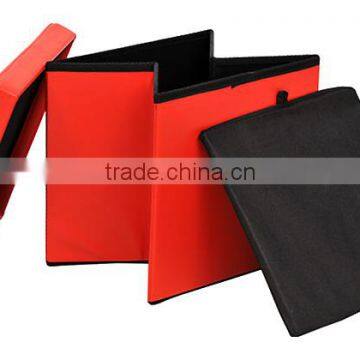 Orange Faux Leather Foldable Ottoman Box photo-6