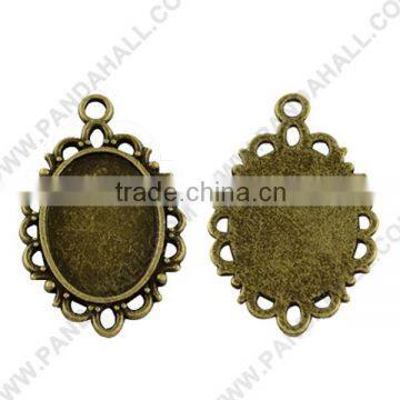 Cameo Bases Tibetan Style Antique Pendant Cabochon Settings Oval Blank Tray Set(TIBEP-ZX031-AB-FF)