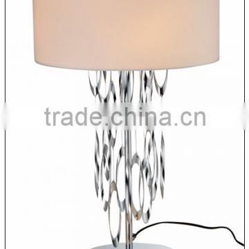 metal in chrome finish campanula table light with acrylic top diffuser fabric shade