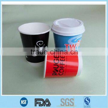 Disposable Take away double wall paper coffee cup with 80/90mm PS lid /8oz vending double wall paper cup for hot drinking