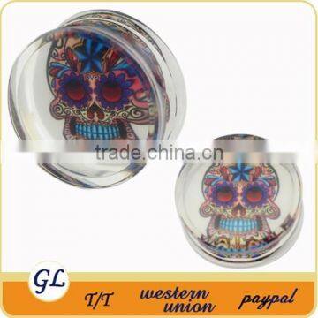 TP02976 transparent acrylic skull piercing body jewelry, acrylic plug body piercing jewelry