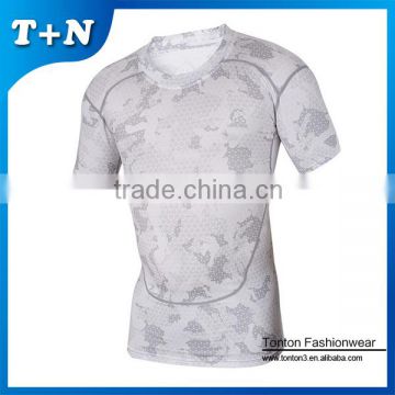 Camouflage nylon polyester short sleeve quick dry polyester running shirt