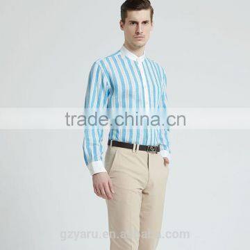 Men's Vogue Casual Business Pale Blue Stripes Linen Cotton Shirts