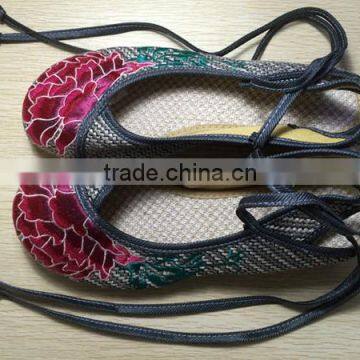 Women's Shoes Old Peking Flower Embroidered Lace Up Linen Cotton Cloth Walking Flat Shoes Oxford Sole photo-3