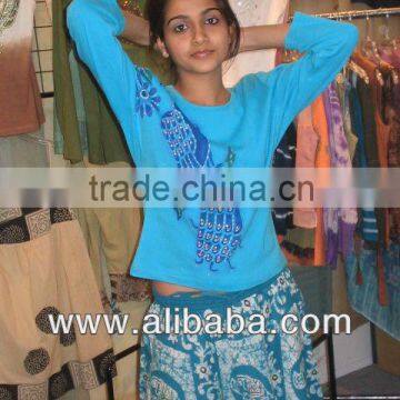 TERQUISE color long sleeve tshirts for girls with Hand painted work done in the front ethnic hand work piece of art tshirts for