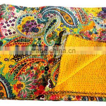 RTHKG-9 Designer Paisley Printed Cotton Fabric Vintage Bedspread Wholesaler Handmade Stitching Gudri Throw Kantha Jaipur photo-4