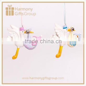 Resin Stork Carrying Baby Boy and Girl Ornament